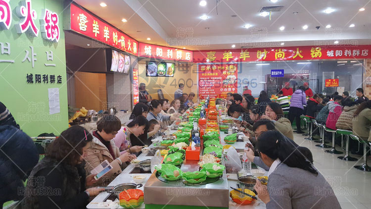 海譽(yù)回轉(zhuǎn)火鍋設(shè)備—青島利群喜洋洋回轉(zhuǎn)小火鍋實體店