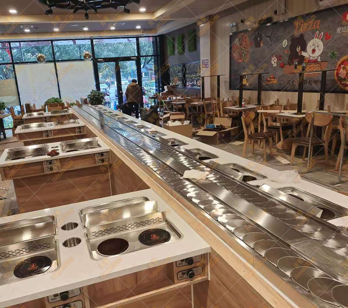 無(wú)煙涮烤旋轉(zhuǎn)火鍋設(shè)備