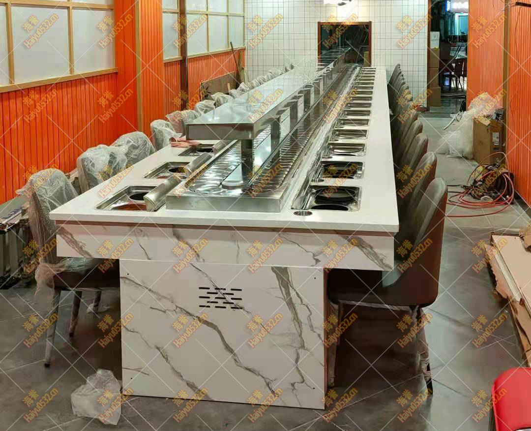 無(wú)煙涮烤帶中島旋轉(zhuǎn)小火鍋設(shè)備