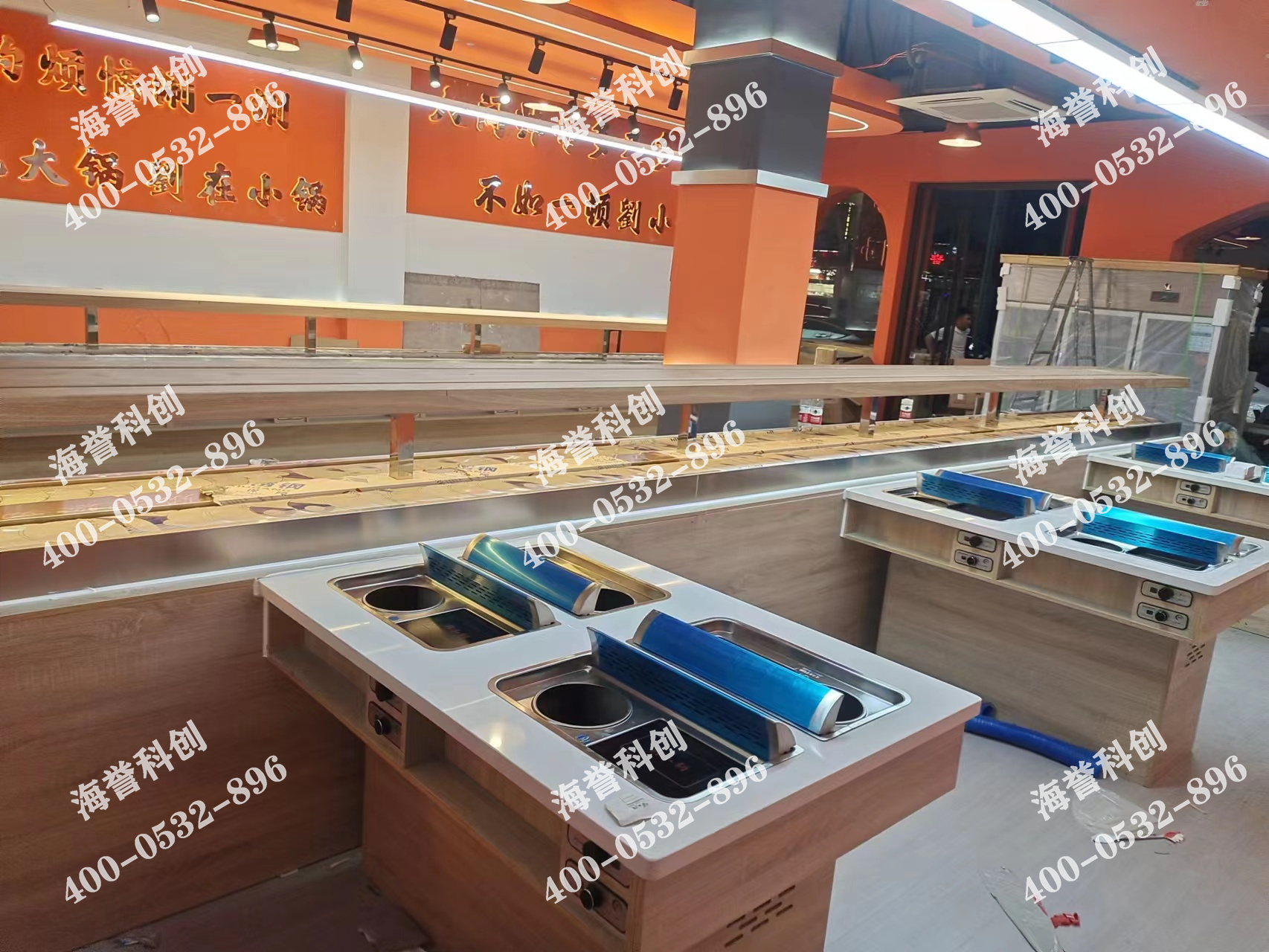 海譽(yù)科創(chuàng)江蘇鹽城涮烤一體小火鍋搭載智能送餐小火車安裝完成