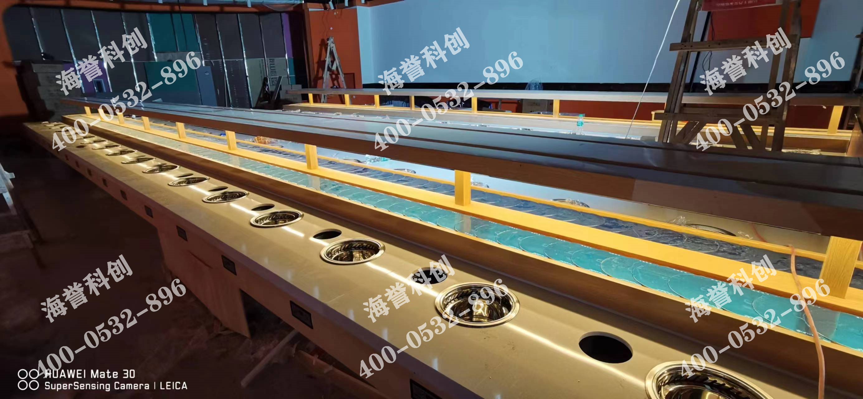 海譽(yù)科創(chuàng)河北衡水單涮無煙小火鍋搭載智能送餐小火車安裝完成