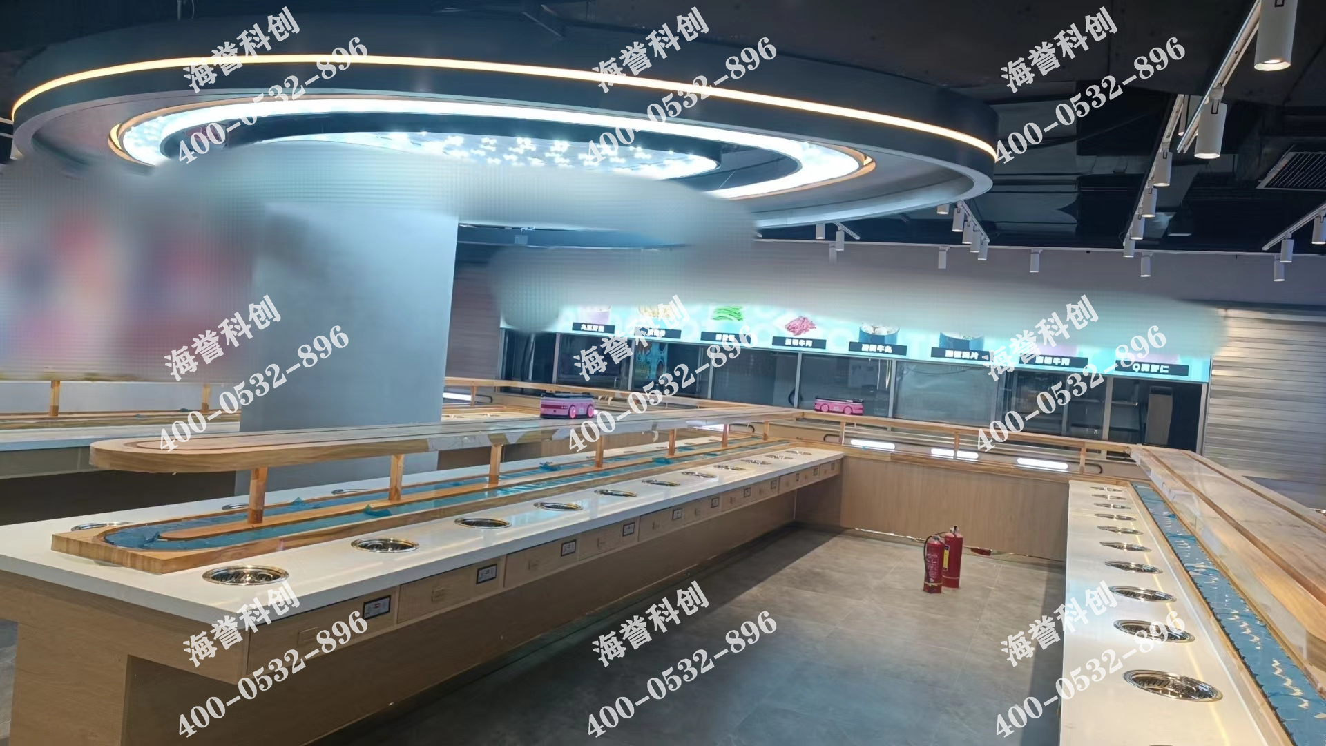 海譽科創(chuàng)山天津單涮無煙小火鍋搭載智能送餐小火車安裝完成